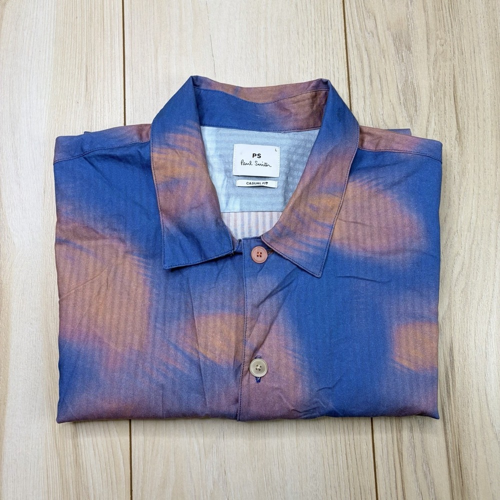 Paul Smith Blue Palm Shadow Print Short Sleeve Button Up Shirt Large Classic Fit